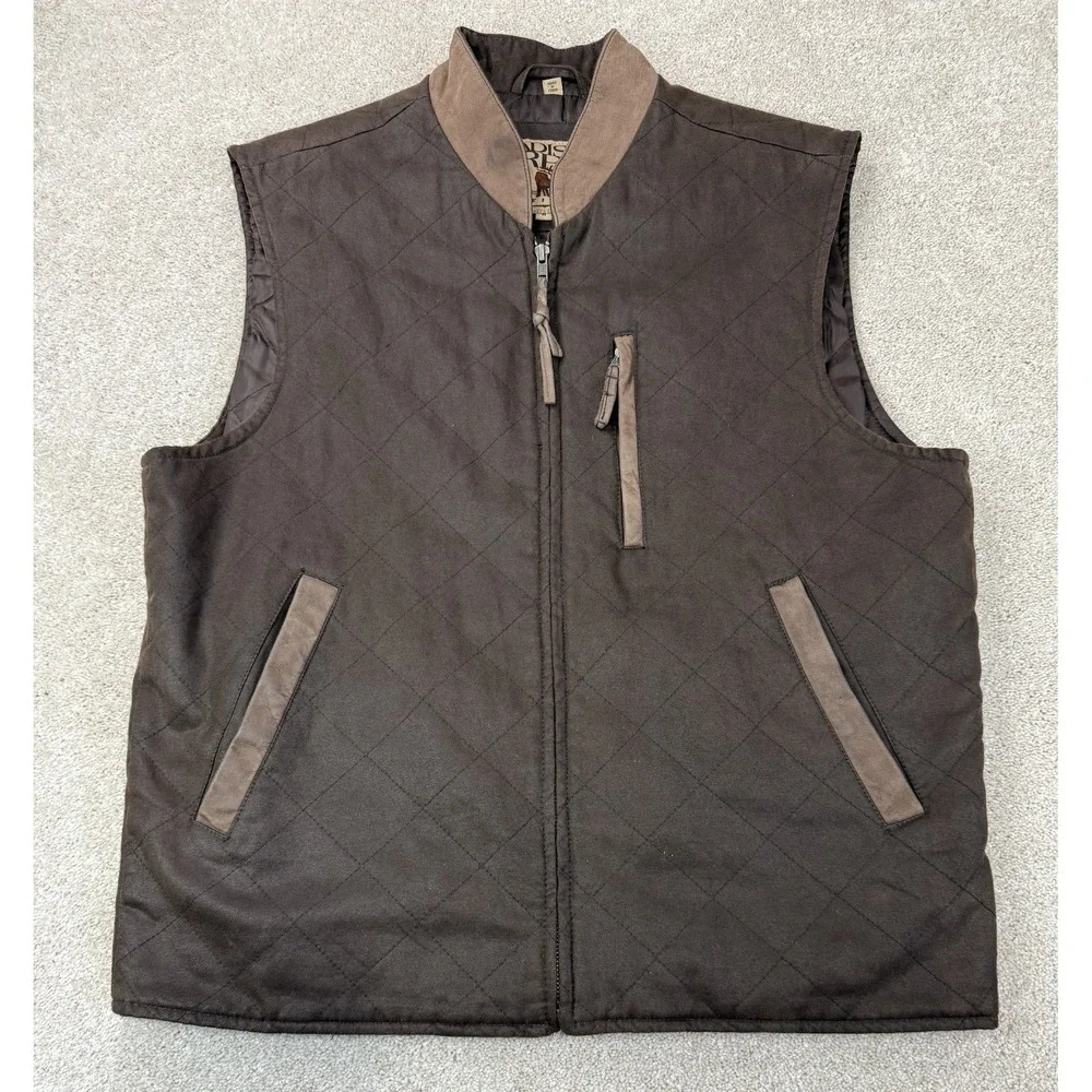 Madison Creek Outfitters Men's MEDIUM Quilted Brown Vest Leather Trim Pockets